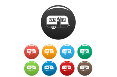 Retro travel trailer icons set color