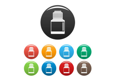Vaping liquid bottle icons set color