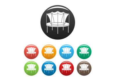 Kid trampoline icons set color