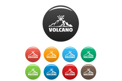 Volcano icons set color