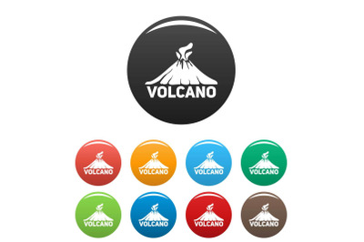 Volcano mountain icons set color