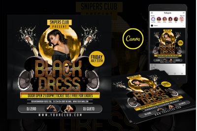 Black Dress Party Event Flyer Canva Template