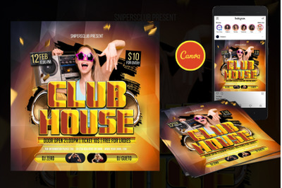 Club House Party Event Flyer Canva Template