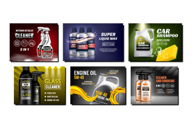 Car Products Creative Promotion Posters Set Vector