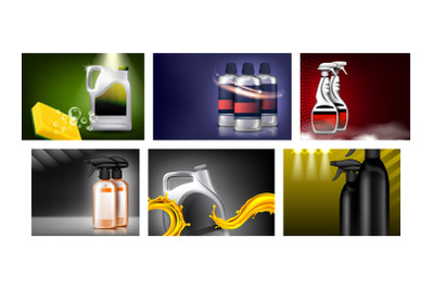 Car Products Creative Promotion Posters Set Vector