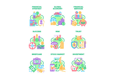 Financial Strategy Set Icons Vector Illustrations