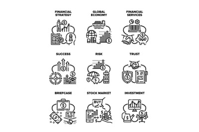 Financial Strategy Set Icons Vector Illustrations