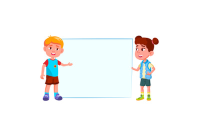 Boy And Girl Showing Blank Banner Together Vector