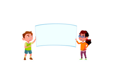 Boy And Girl Children Holding Blank Poster Vector