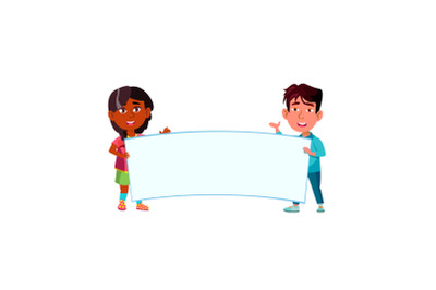 Children Holding Blank Poster Together Vector