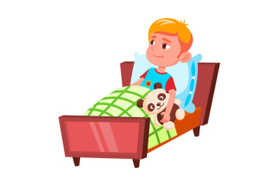 Boy Child Preparing For Sleep In Bedroom Vector