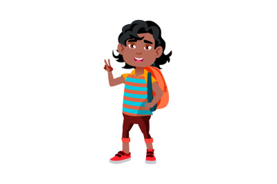 Boy Child Going To School With Backpack Vector