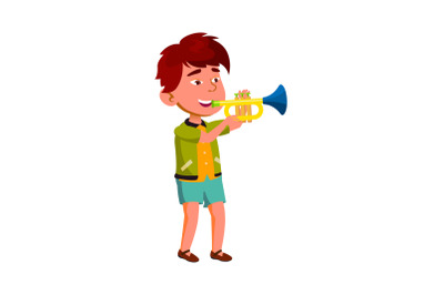 Boy Artist Playing On Trumpet In Orchestra Vector