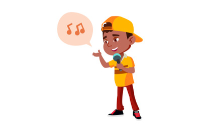 Boy Kid Singer Singing Song In Microphone Vector