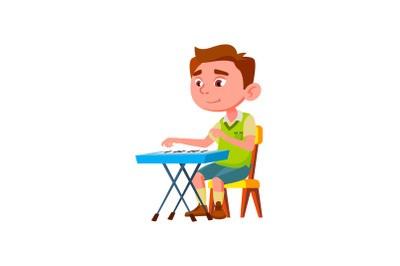 Boy Child Artist Playing Melody On Piano Vector