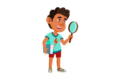 Boy Child Scientist With Magnifier Tool Vector