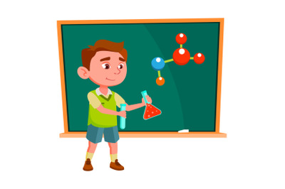 Boy Scientist Make Experiment On Lesson Vector