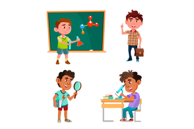 Boys Scientist Education And Research Set Vector