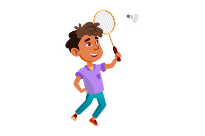 Boy Latin Infant Playing Badminton Game Vector