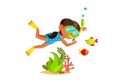 Girl Kid Swimming Underwater In Sea Nature Vector