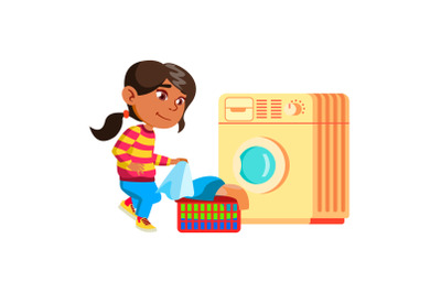 Girl Child Doing Laundry Housework Routine Vector