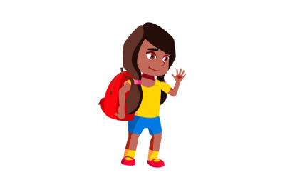 Girl Kid Going To School With Schoolbag Vector