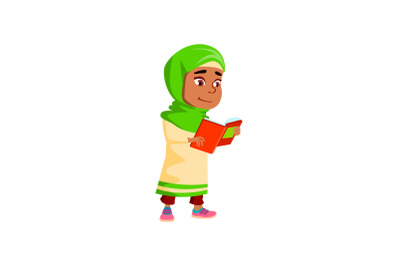 Girl Walking And Reading Educational Book Vector