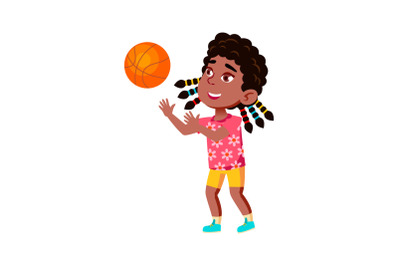 Girl Child Playing Basketball Sport Game Vector