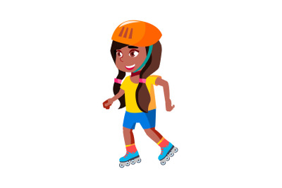 Girl Child Riding Roller Skates In Park Vector