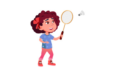 Girl Child Playing Badminton Sport Game Vector