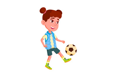 Girl Child Playing Football Team Sport Game Vector