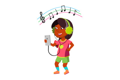 Girl Listen Music In Headphones From Phone Vector