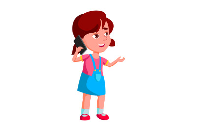 Girl Kid Calling And Talking On Smartphone Vector