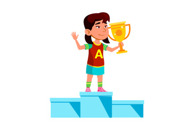 Girl Child Winner On Pedestal With Reward Vector