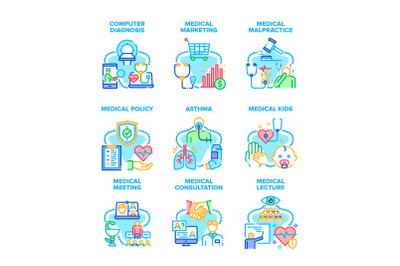 Medical Meeting Set Icons Vector Illustrations