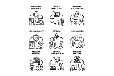 Medical Meeting Set Icons Vector Illustrations