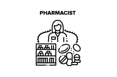 Pharmacist Work Vector Concept Black Illustration