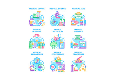 Medical Science Set Icons Vector Illustrations