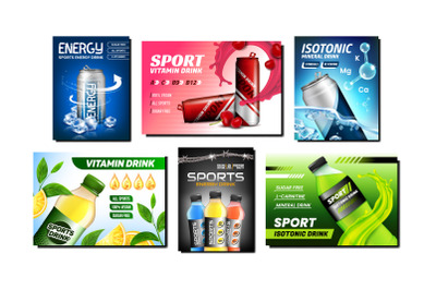 Energy Drink Creative Promotion Posters Set Vector