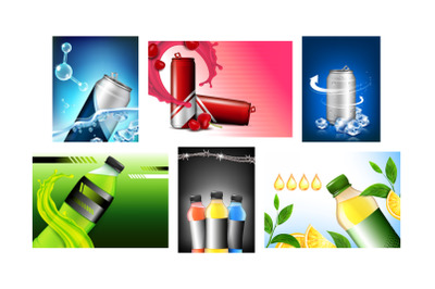 Energy Drink Creative Promotion Posters Set Vector