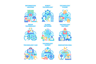 Technology Network Set Icons Vector Illustrations