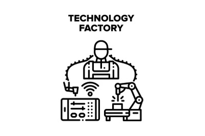 Technology Factory Production Vector Black Illustration