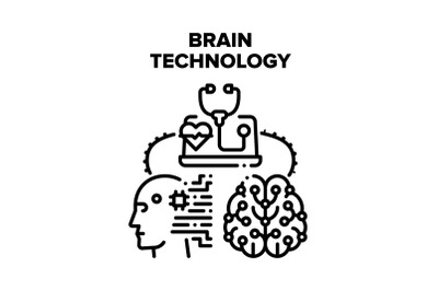 Brain Technology Vector Black Illustration