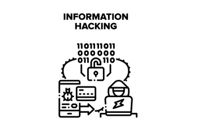 Personal Information Hacking Vector Black Illustration