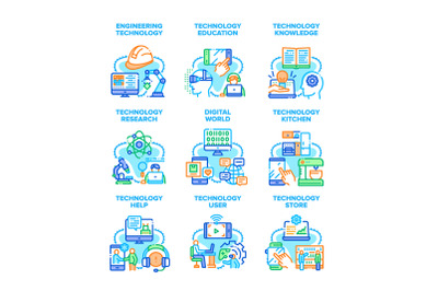 Technology Research Set Icons Vector Illustrations