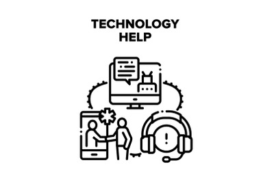 Technology Help Vector Black Illustration