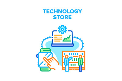 Technology Store Vector Concept Color Illustration