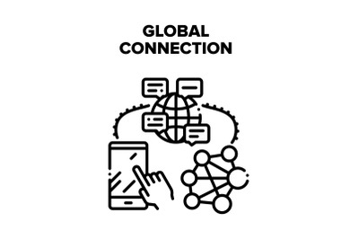 Global Connection Internet Vector Black Illustration