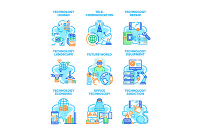 Technology Human Set Icons Vector Illustrations