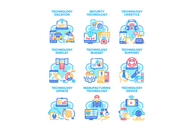 Technology Support Set Icons Vector Illustrations